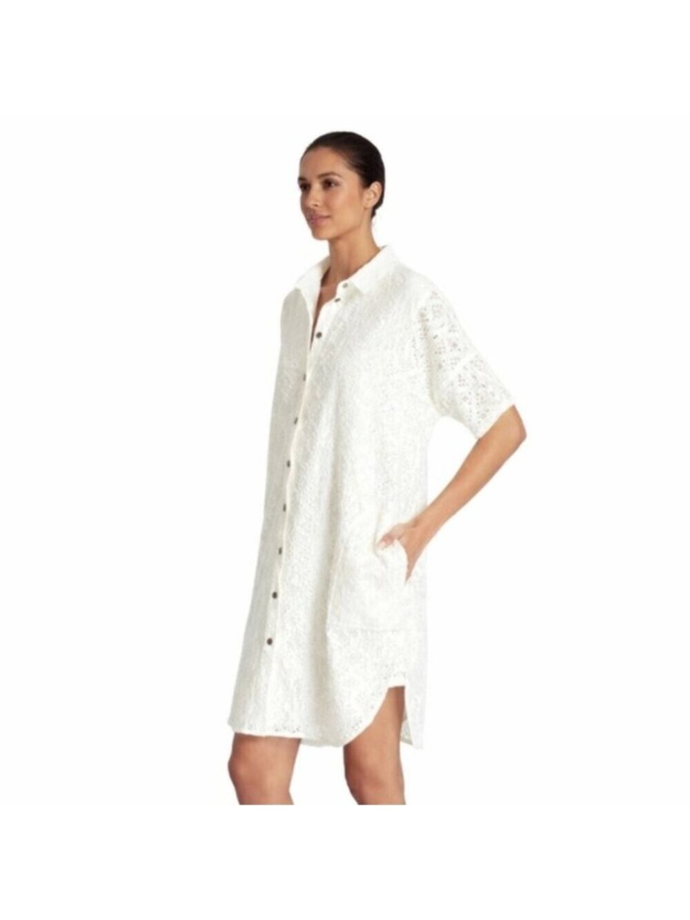 Current Elliott Oversized Smock Eyelet Lace Shirt Dress
